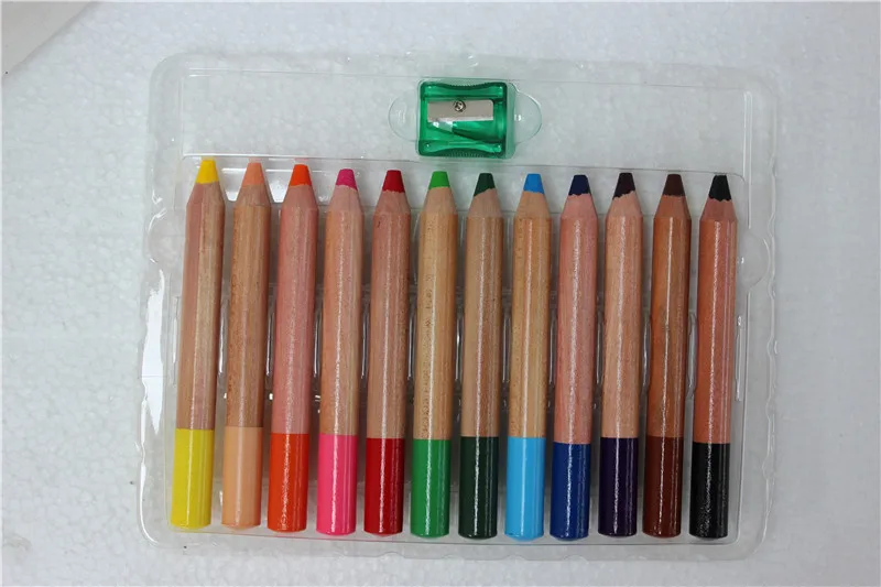 3-in-1 Jumbo Woody Caryon Color Pencil Round and Hexagonal Watercolor Crayon for Baby School Use Made of Paper