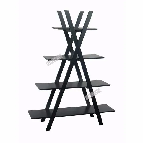 Best Sell Black X Design Bookshelf with 4 Shelves