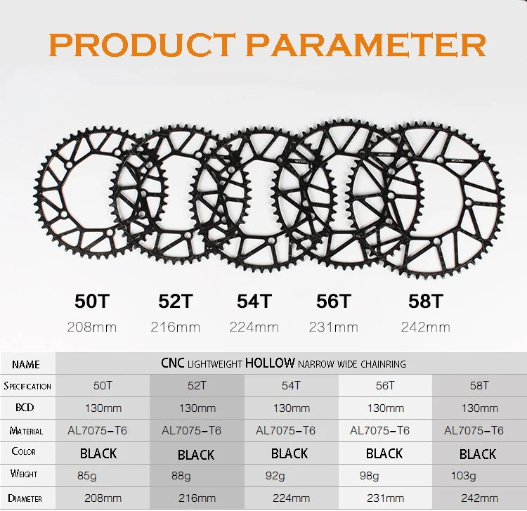 EOOZ 130BCD Narrow Wide Chainring Round 50T 52T 54T 56T 58T Folding Bicycles Chainwheel Cycling Chainring Circle Crankset Plate