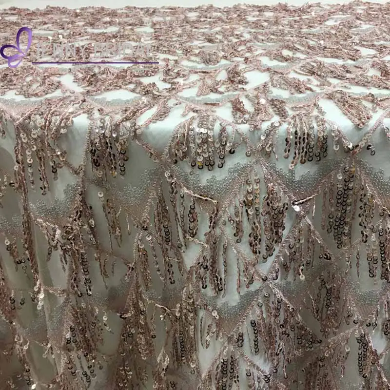 TC247A luxury table cloth table cloth embroidered by hand sequin table cloth rose gold