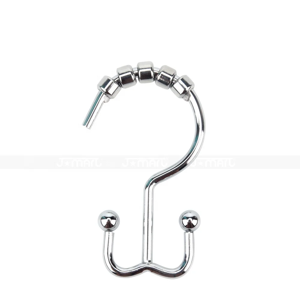 Best Seller Brass Gold Polished Chrome Heavy Duty Stainless Steel Metal Shower Curtain Rings Double with Hooks