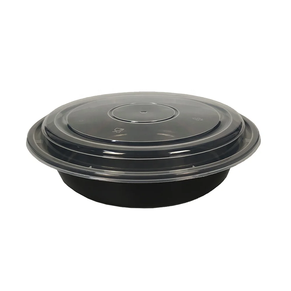 black container round plastic togo containers  packaging food
