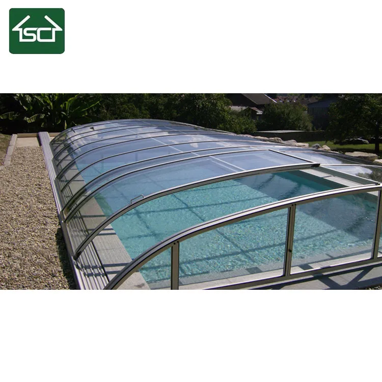 Polycarbonate swimming pool cover with durable aluminium frame design