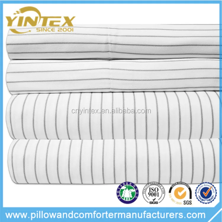 Star Hotel Quality White 100% Cotton 300 Thread Count Stripe Flat Bed Sheet sets