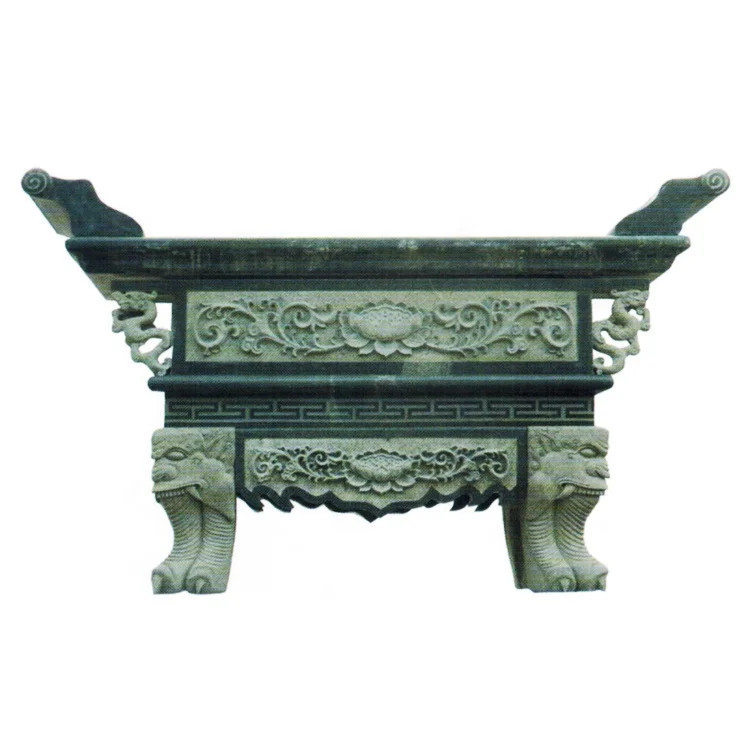 Asian God Shrine Temple Ancestral Hall Natural Stone Lotus Carving Large Square Desk Buddhist Display Tribute Altar Table