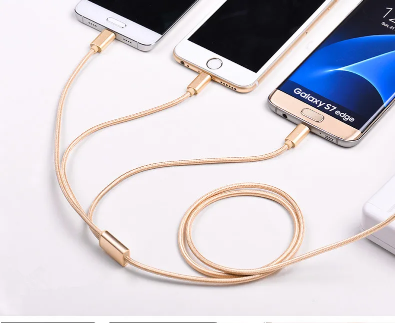 OEM Service 2 meter 5V 2A Android usb cable Nylon braided 3 in 1 USB Mobile Phone Charging Cable