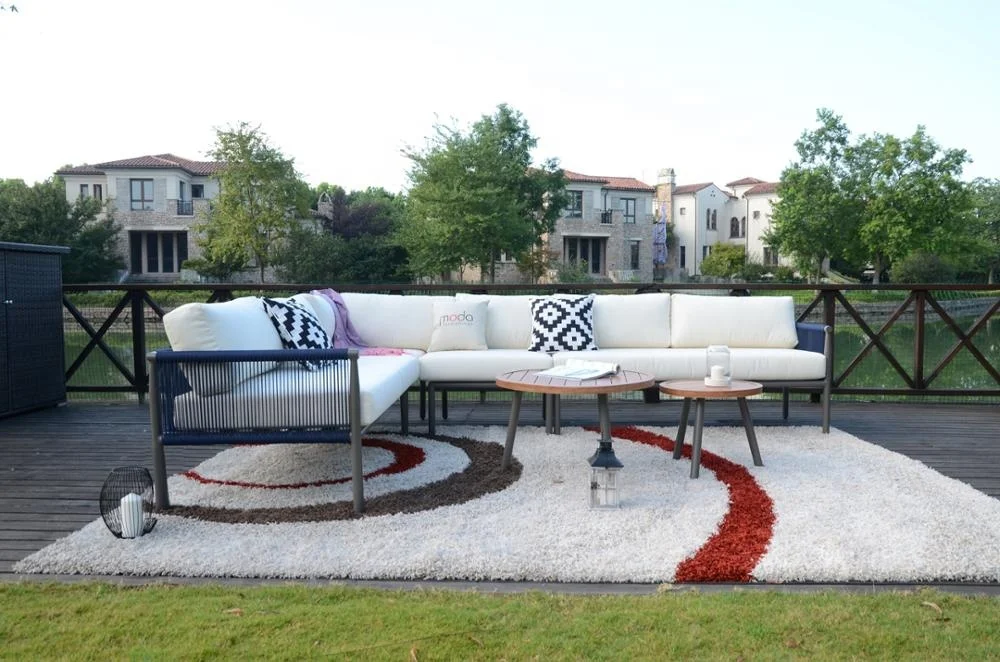 2019 Moda Casual  Outdoor Patio Rattan Garden Rope Furniture Corner Sofa Set