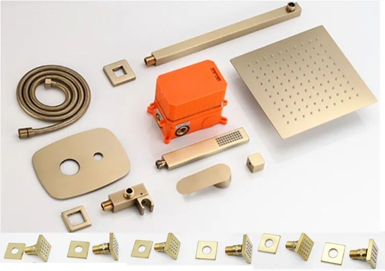 Brushed Gold Shower Systems with Body Sprays Brass Strong Flow Concealed bathroom shower system