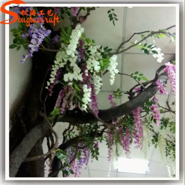 Garden silk-cloth artificial wisteria flower fiberglass large outdoor artificial wisteria trees branches for decoration