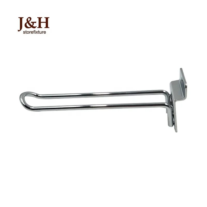 J&H Storefixture Heavy Duty Metal Double Wire Loop Hook Steel Euro Chrome Slatwall Panel Display Hooks