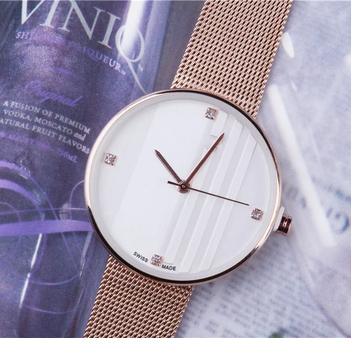 Manufacturers simple design quartz movement mesh band wrist watch women