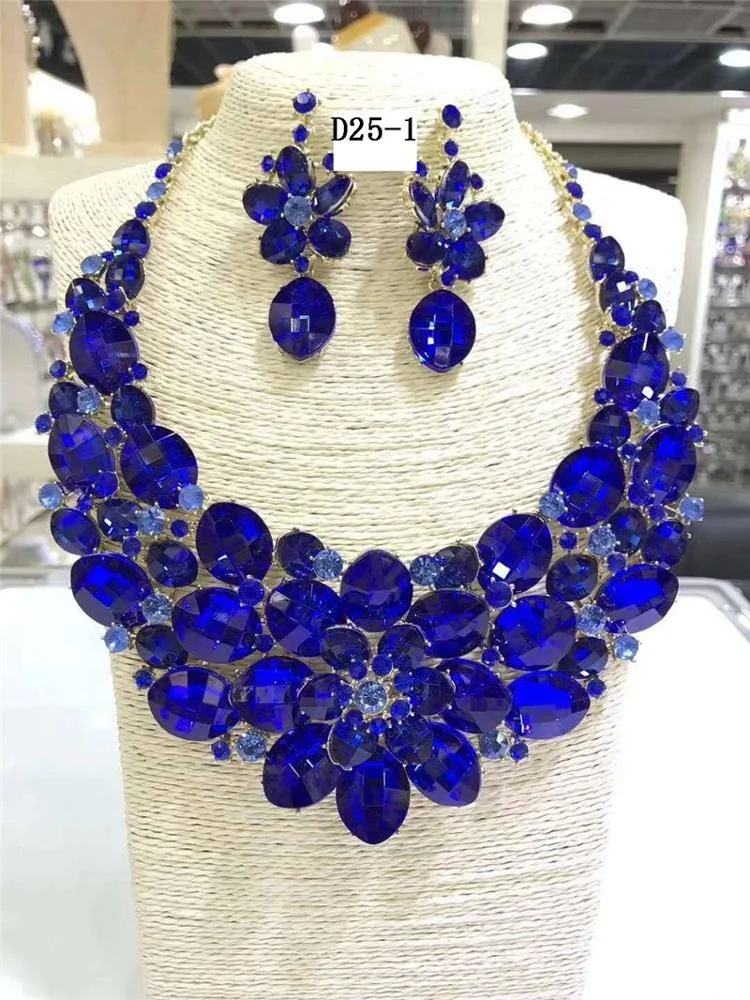 Fabulous crystal African wedding jewelry beads bridal jewelry set Nigerian necklace African jewelry set Dubai Italy Indian D25