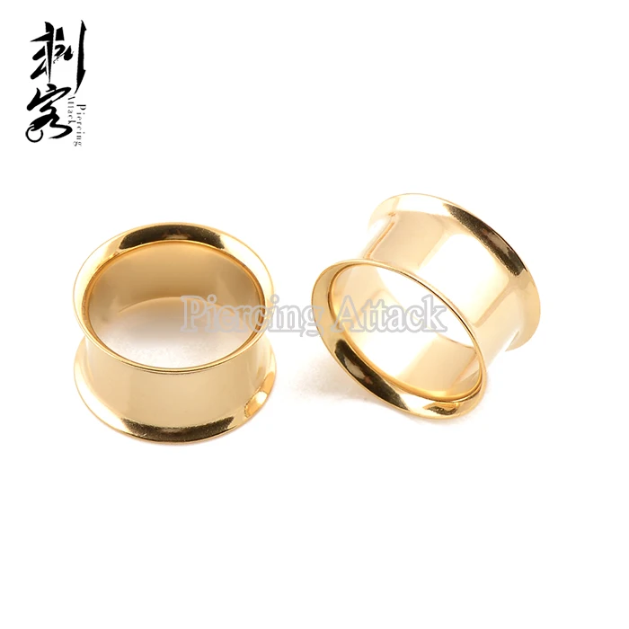 Gold Titanium Anodized Double Flared Ear Plug Ear Tunnel