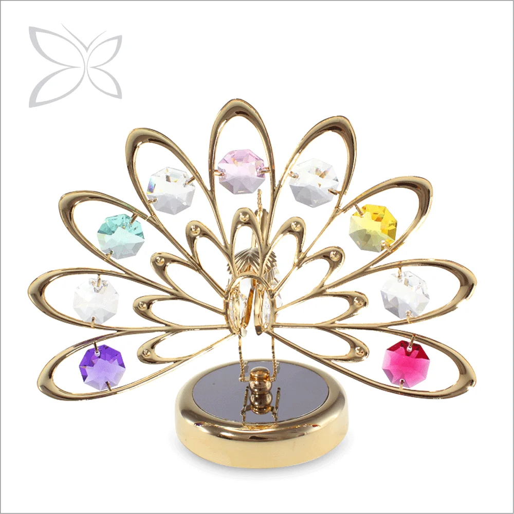 Crystocraft Gold Plated Metal Crystal Peacock Figurine Decorated with Brilliant Cut Crystals Wedding Gift