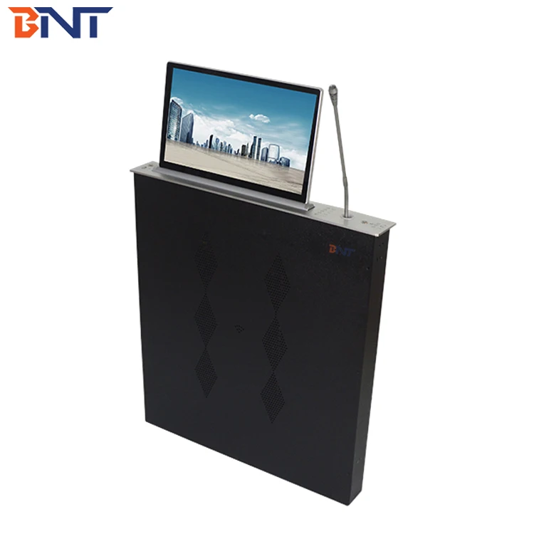 17.3 inch desktop flush mount motorized monitor lift mechanism integrate with microphone