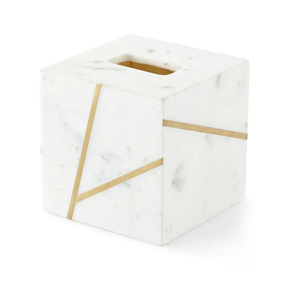 2024 Creative Luxury Home Decor Accessories Eco Friendly Marble Stone Bathroom Accessories with Brass Inlay