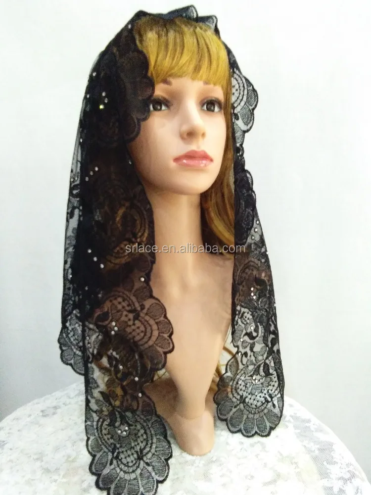 
Bead Black Catholic Lace Veil Spanish Lace Veil Mantilla 