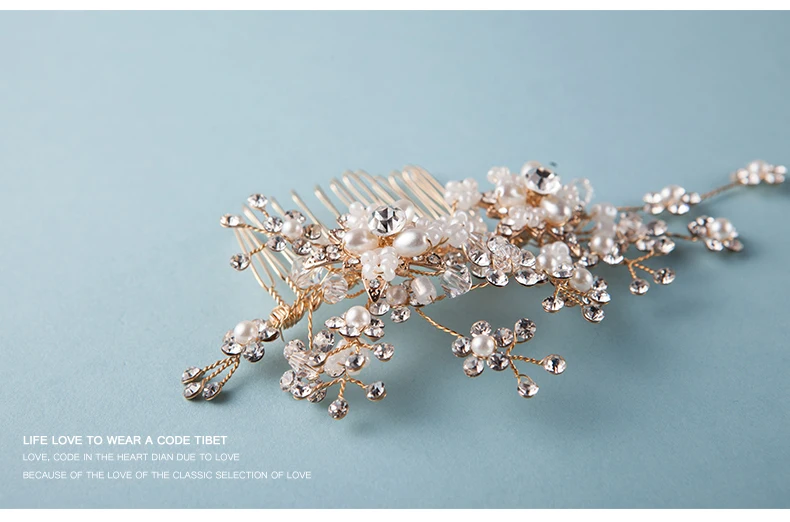 Bridal jewelry golden alloy rhinestone tiara comb women hair accessories simple wedding ceremony headpiece