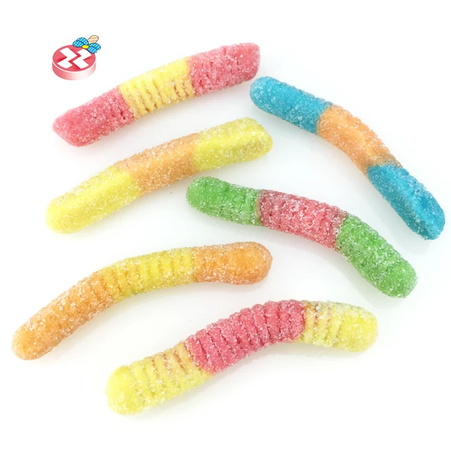 Halal Bag Packing Fruit Flavor Worm Shape Sour Jelly Gummy Chewy Soft Candy