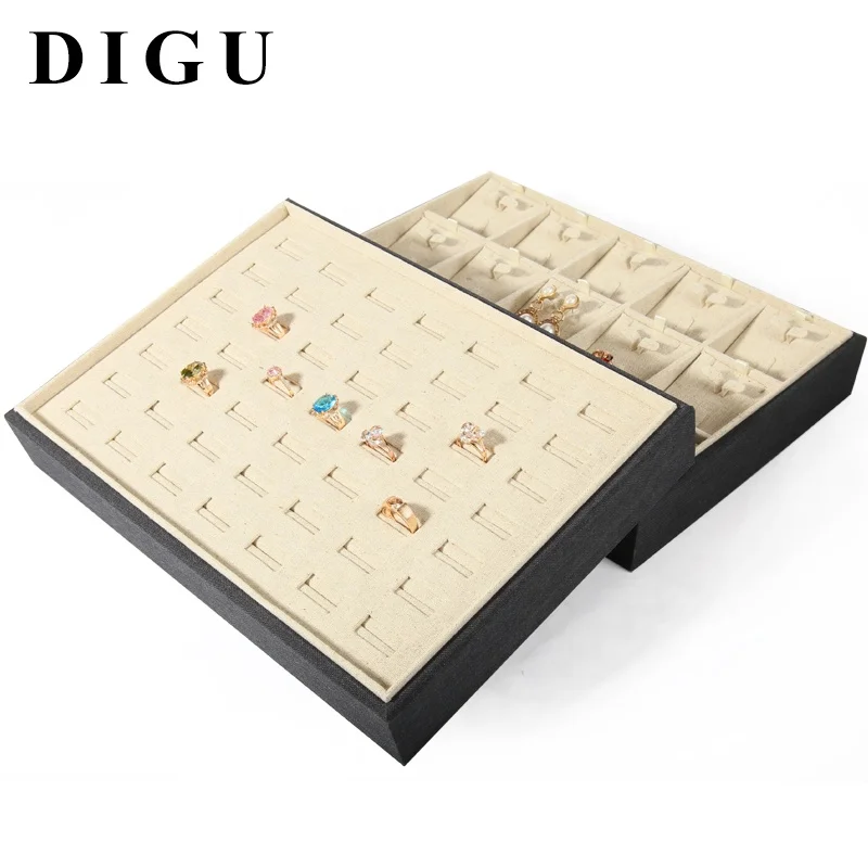 High quality linen material jewelry look at the pallet bracelet ring earrings display tray