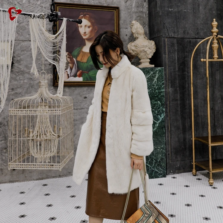 Длинные Роскошные теплые зимние женские длинные плащи из натурального меха норки для женщин