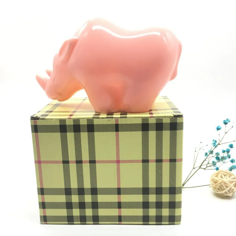 custom plastic cute rhino coin bank animal money box with lock and key cute piggy bank