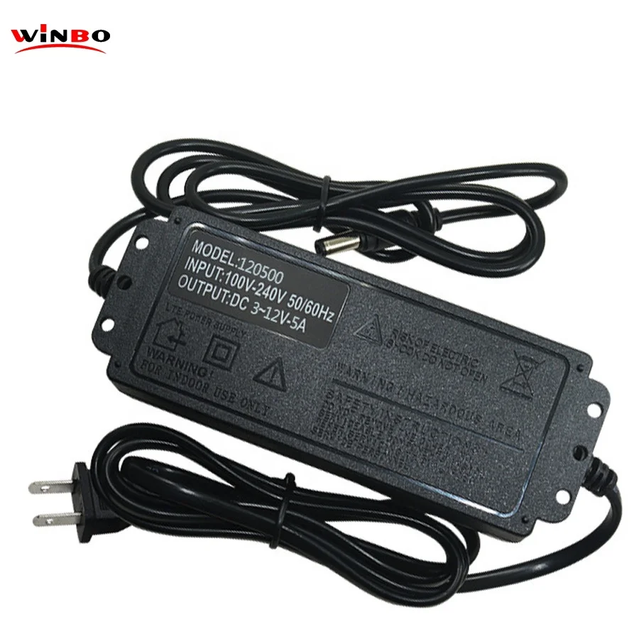  In Stock Adjustable 3-12V 5A Universal ac dc Power adapter with Lcd Adapter Charger Output 60W Supply