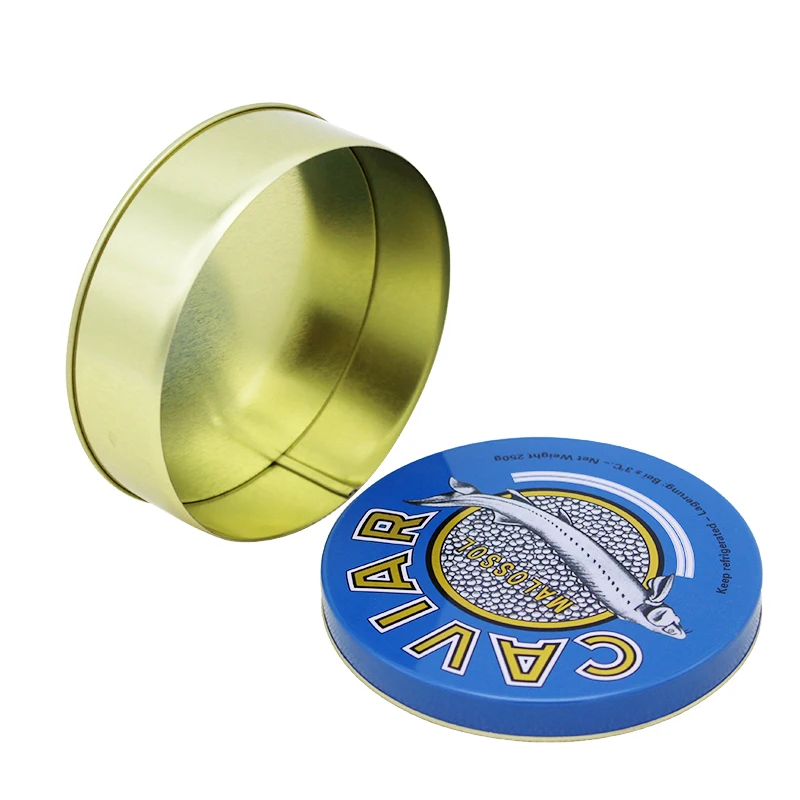 Dongguan factory directly sale 10g 15g 30g 50g 100g 125g 250g 500g round food grade caviar tin box