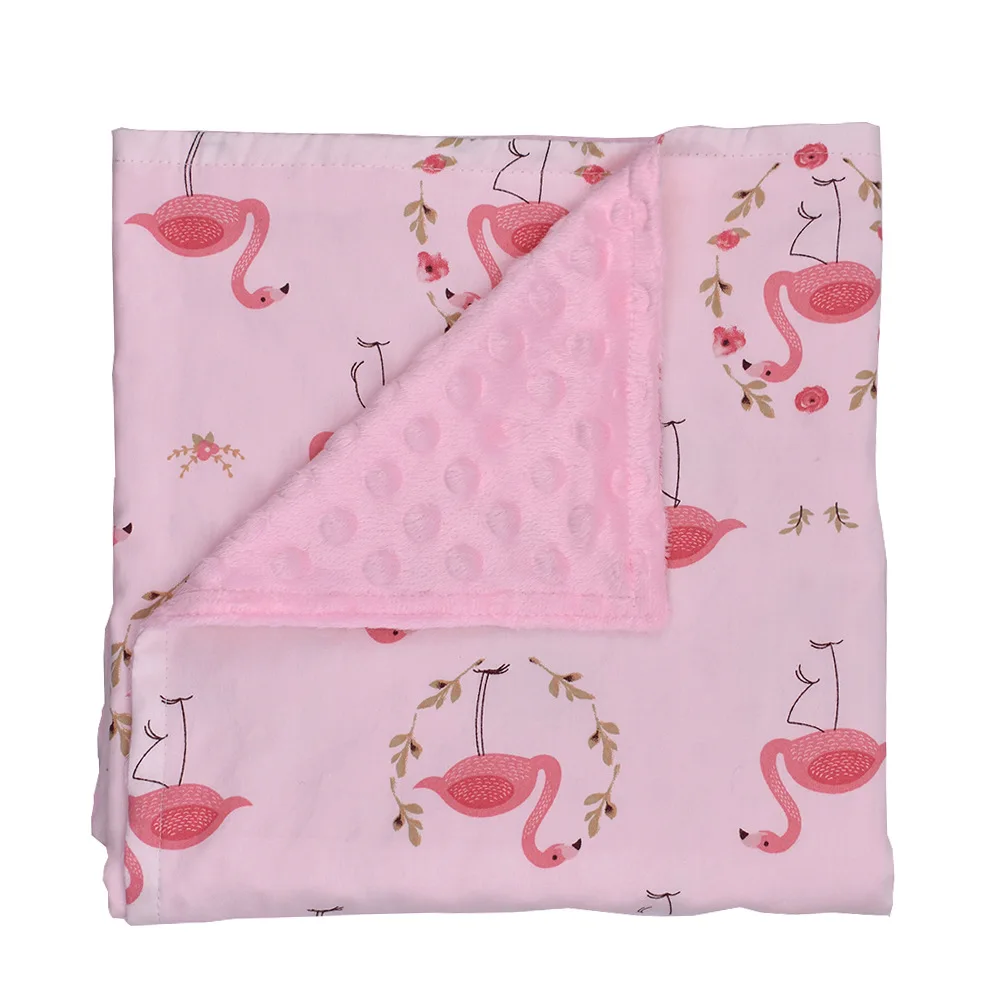
Newborn Baby Reversible Soft Minky Baby Blanket Kids Printed Minky Dotted Backing Blanket for Stroller Crib Receiving Blanket 