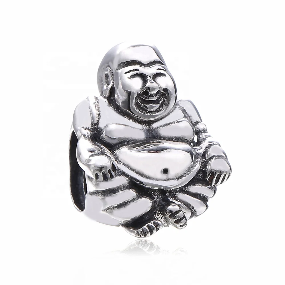 925 Sterling Silver Buddha Charms Beads For DIY Jewelry Marking Lucky Patron Saint Bless Bead Fit Original Bracelet