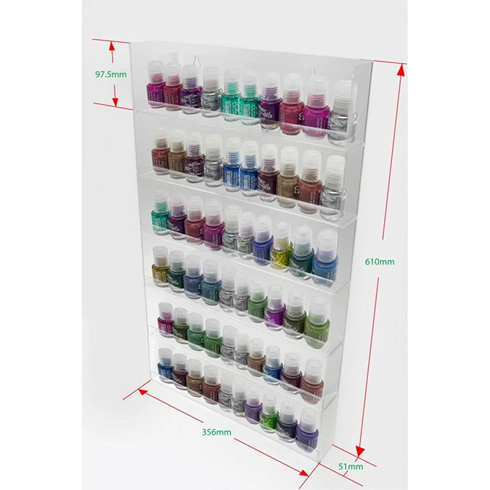 Disposable transparent stand for make up, 4 tiers plastic acrylic high clear wall mount nail polish shelves