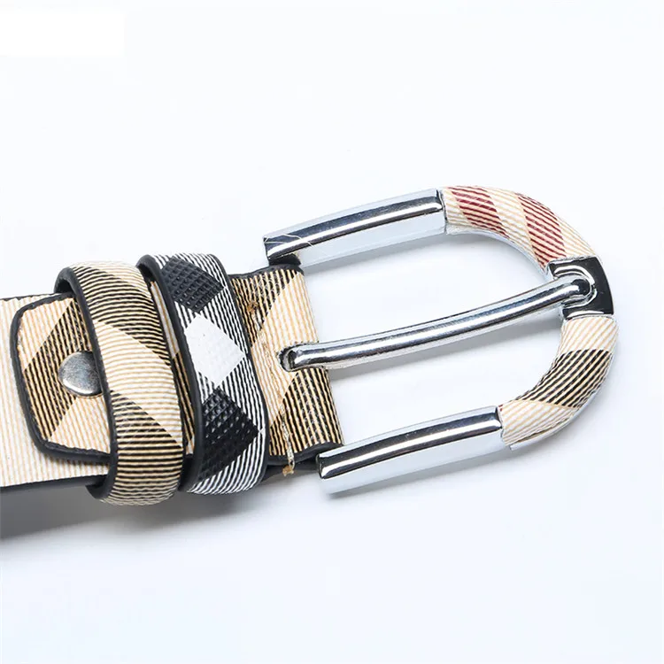 Fashion Women Pin Buckle Plaid Cow Leather Genuine Lather Belts
