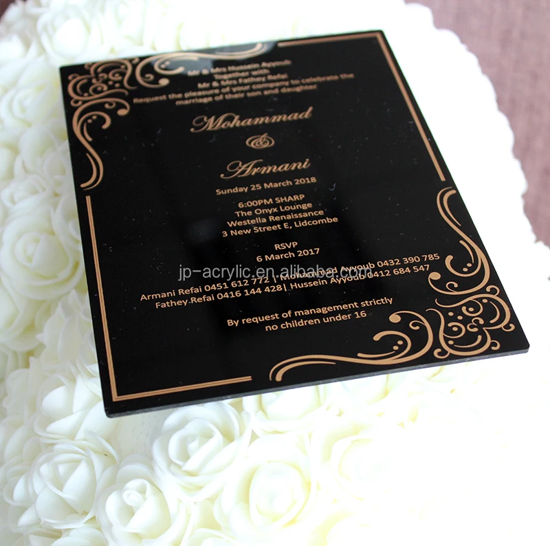 5X7 inches Black Acrylic Gold Wedding Invitation Card Wholesale