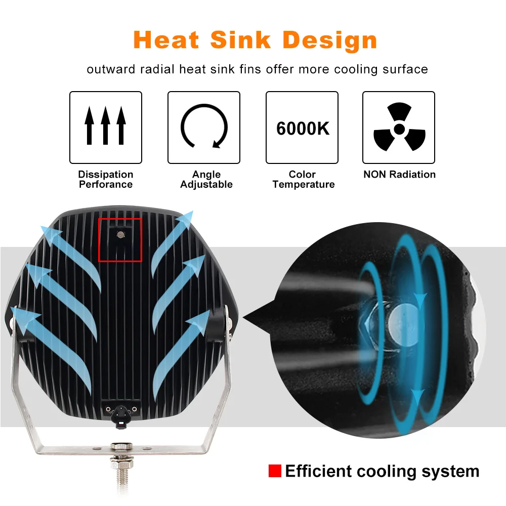 Truck Offroad Road Driving lamp,12V 24V Waterproof IP68 9inch 260w Round 185w 9 inch Led Work Light