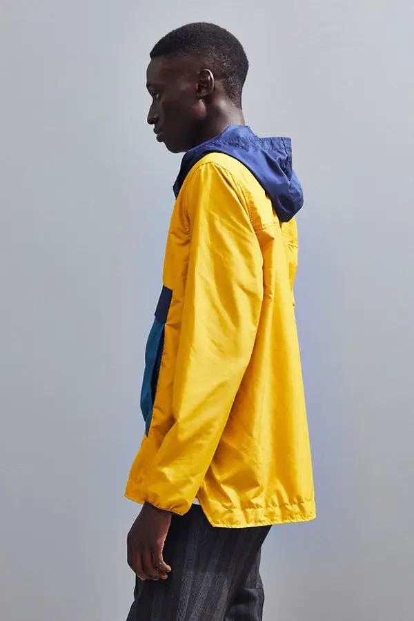 MGOO Colorblocked printing wind proof hoodie Custom design button up anorak jacket for men