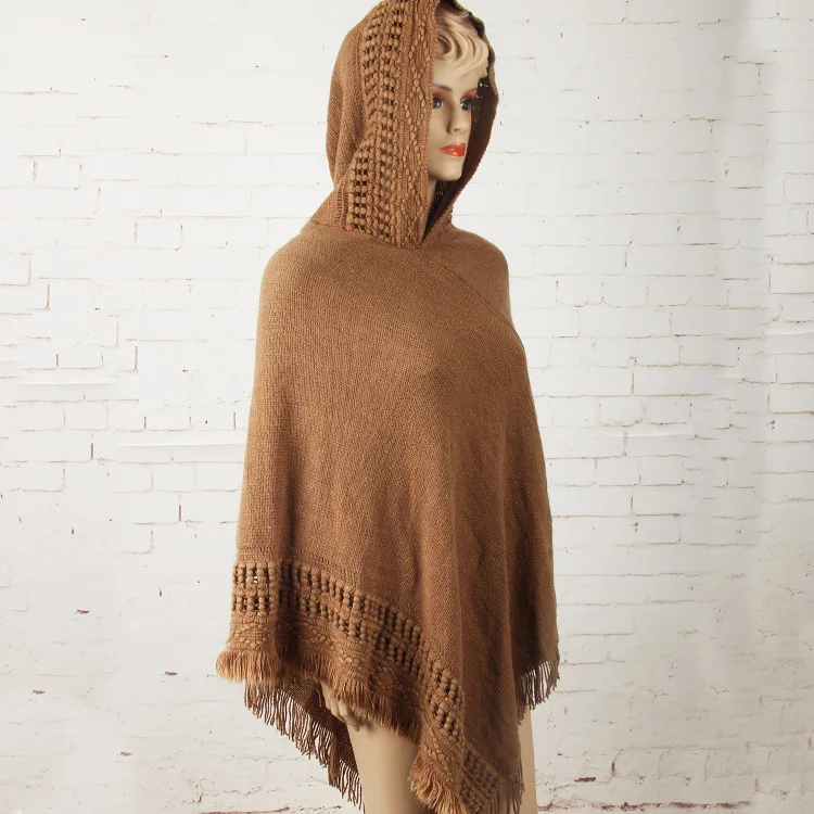
wholesale girl ugly christmas sweater with hat fashion fringe knit poncho 