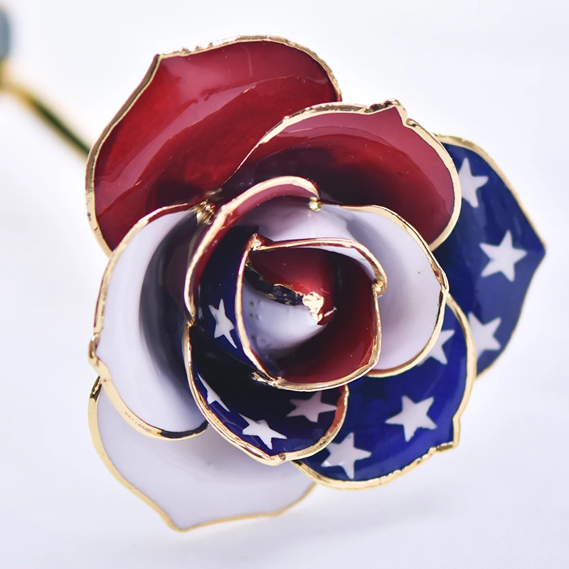 New Products Real Gold Rose Flower Plated  Everlasting American Flag 24K Gold Foil Rose With Crescent Base And Brown Gift Box