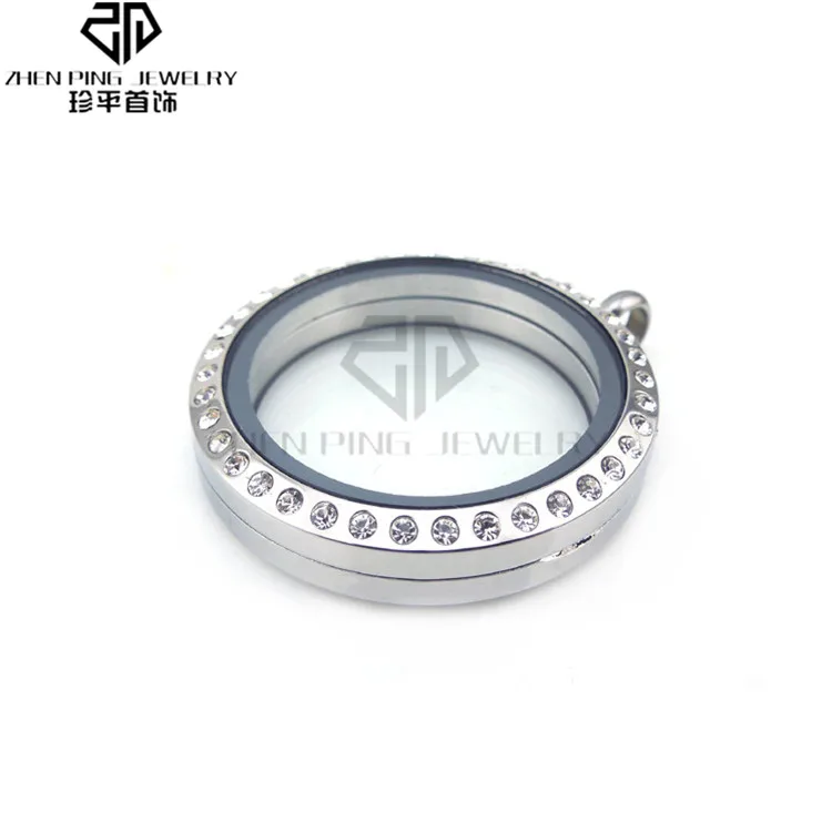30mm round charm locket pendant silver floating necklace