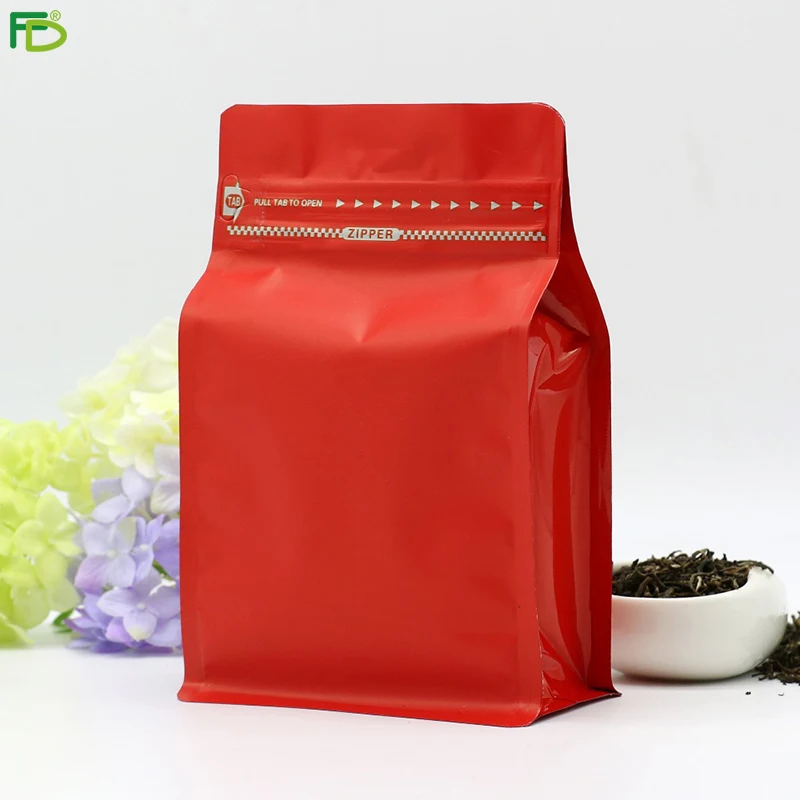 High Quality Flat Box Bottom  Laminated Plastic Film Food Packaging Bag pouch with Resealable Ziplock