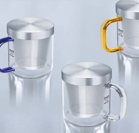 SAMADOYO 350ML Fancy Clear Glass Teacup Infuser Glass Tea Mugs With Handlebar For Office Use