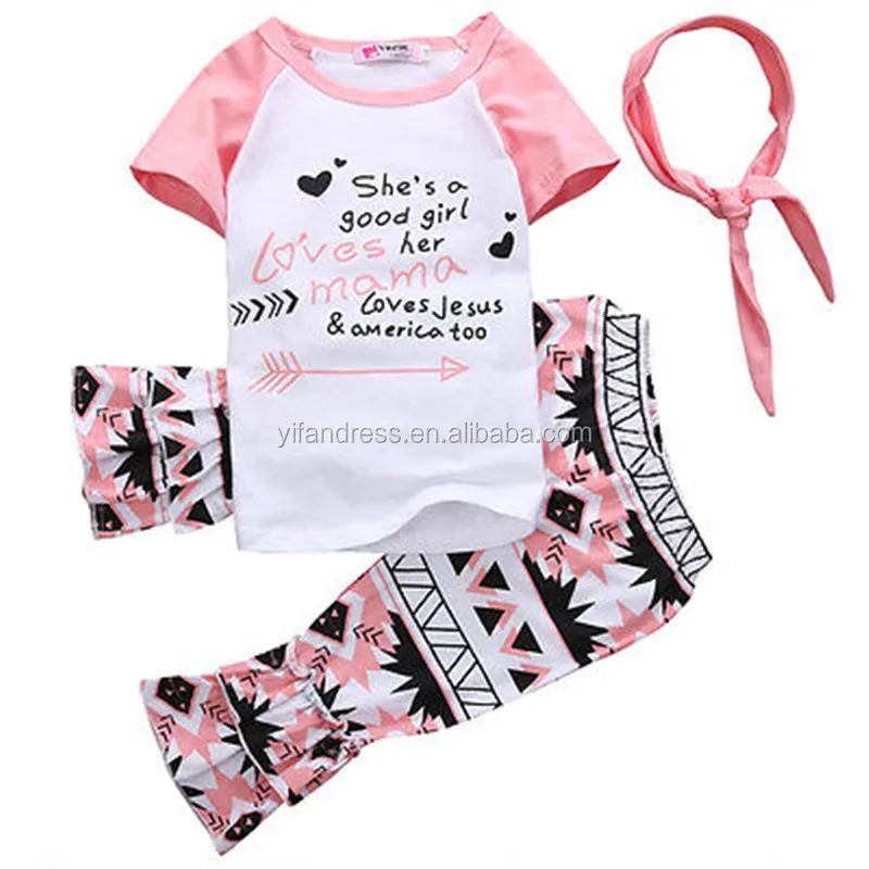 Fashion alphabet letter baby girl summer clothing set branded kids clothes