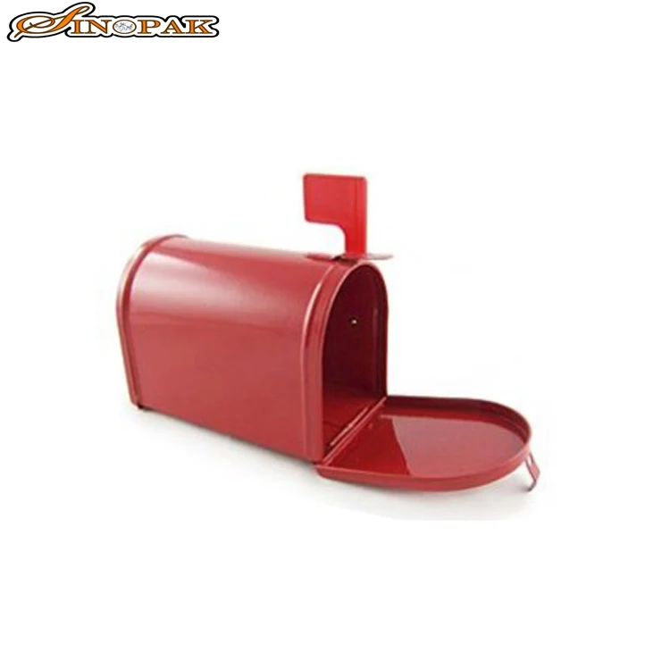 Mini Red Metal Mailbox Shape Hinged Lid Box with a Plastic Flag