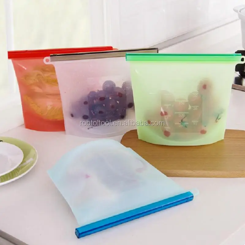 
Amazon Hot Selling Food Grade Leakproof Seal Fruit Meat Preservation Bag Container Reusable Silicone Food Storage Bag 