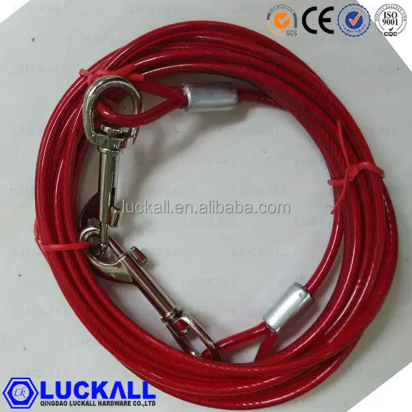 Dog Steel Wire Rope Chain Leash Plastic coated galvanized steel aircraft cable Iron snap on both dog chain