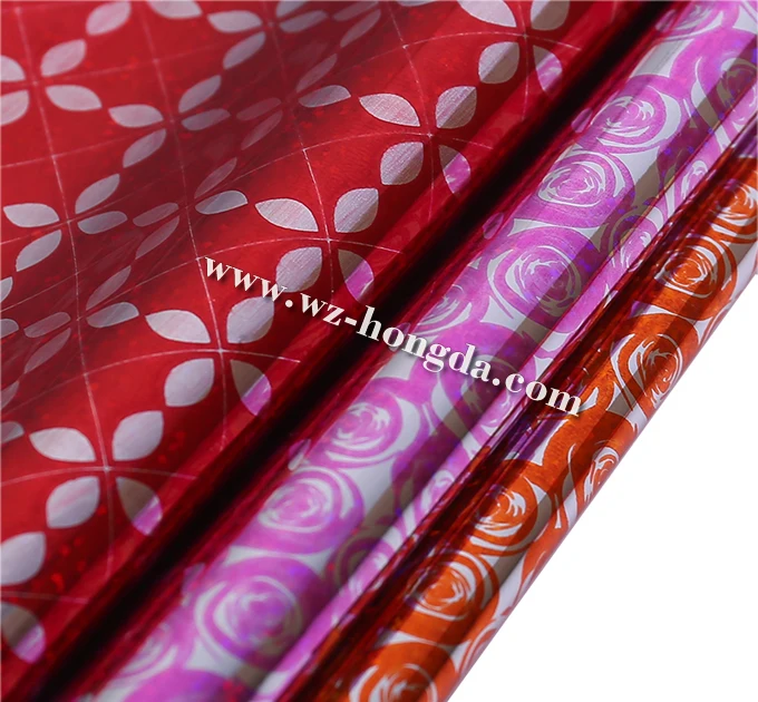 wenzhou hongda BOPP/CPP metallized film papel de regalo packing film holographic gift wrap for flower gift wrapping