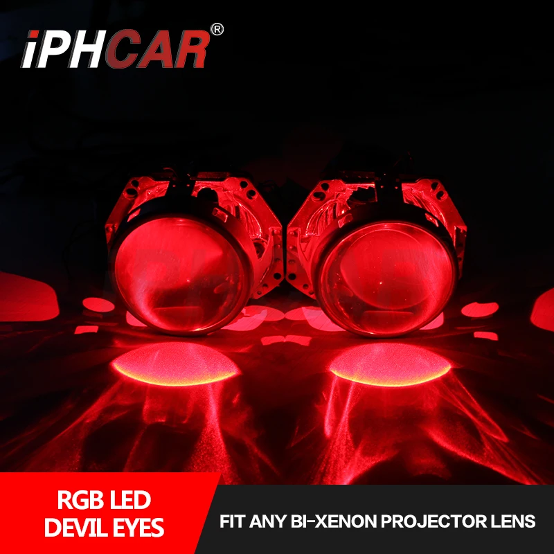 Iphcar wholesale color changing car accessories LED RGB devil eyes headlights for automobile motorcycle projector lens