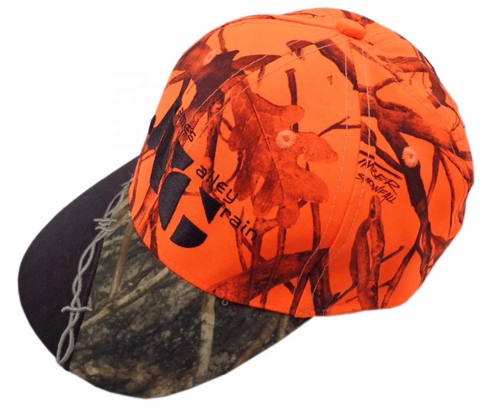 Cotton real tree leaf camo flame embroidery hunting outdoor sport hat baseball cap