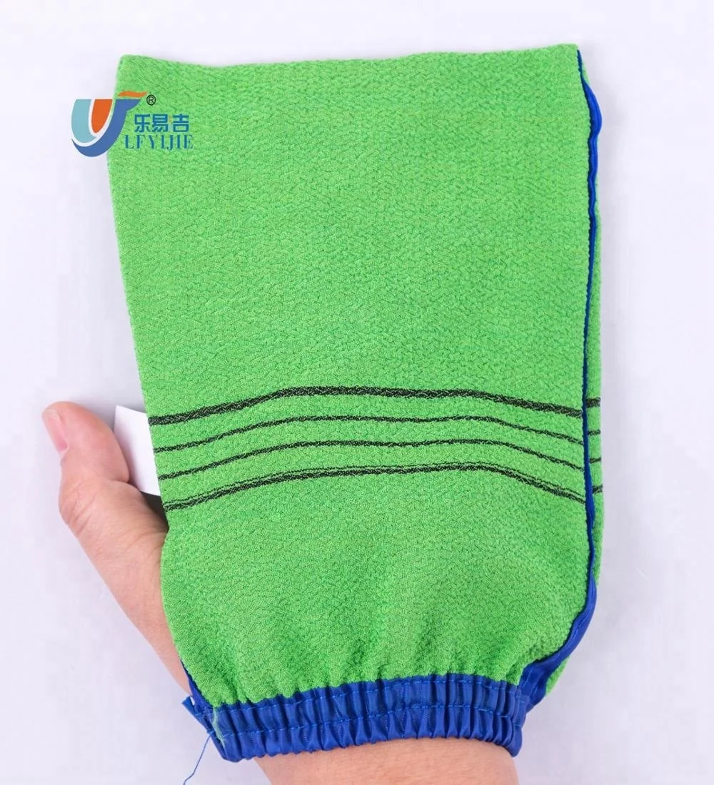 Kazakhstan Two Side Green And Fuxia Color Viscose Exfoliating Scrubber Body Glove Towel