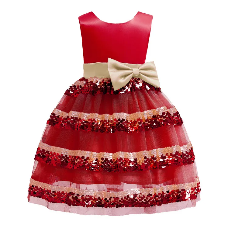 2019 new design girl party dress beautiful princess dress kids Sequined bow girl dress