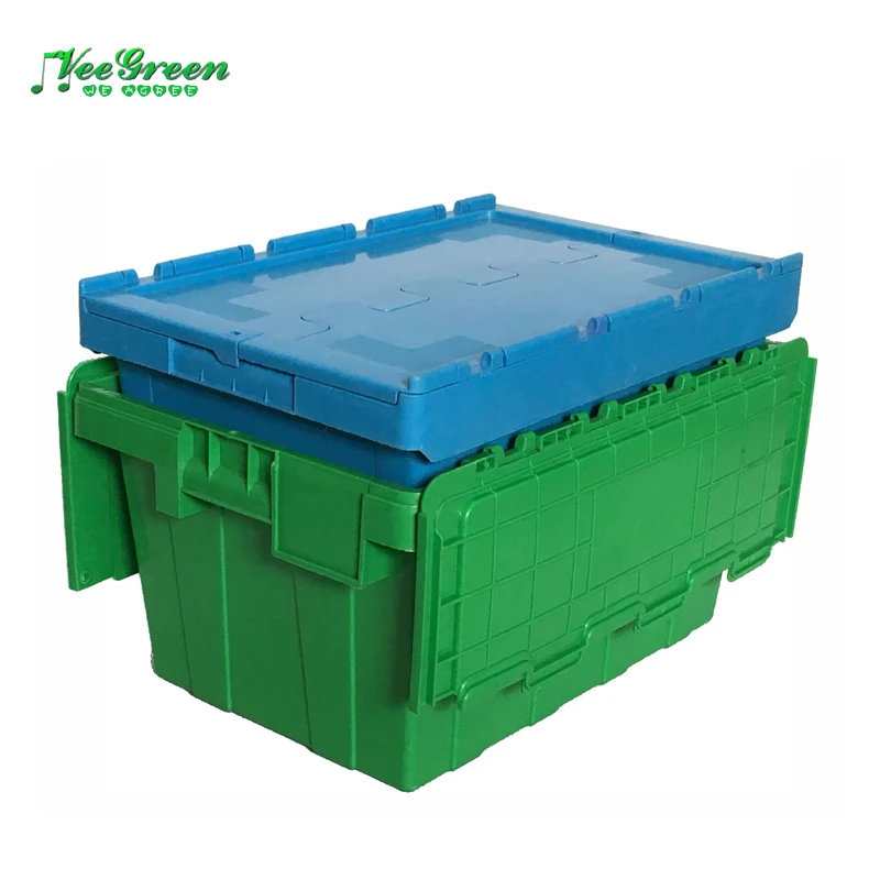 Lid Attached Plastic Tote Box/ Plastic Storage Container/ Plastic Moving Crate